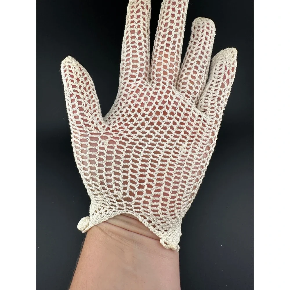 Vintage 40s Hand Crochet Gloves France Post WWII Ivory Lace Formal Bridal